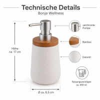 BONJA Seifenspender Wellness aus Dolomit & Bambus – 450 ml
