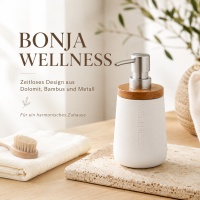 BONJA Seifenspender Wellness aus Dolomit & Bambus – 450 ml