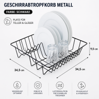 Testrut Geschirrabtropfkorb, 35x9,5x34cm schwarz