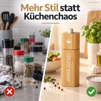 Salzmühle Holz modern 5x5x16,5cm Natur White Gold für Küche