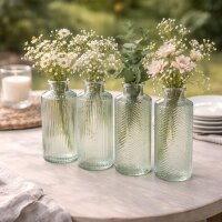 Blumenvase im 4er Set aus Glas in Flaschenform - Salbeigrün
