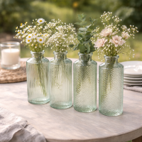 Blumenvase im 4er Set aus Glas in Flaschenform - Salbeigrün