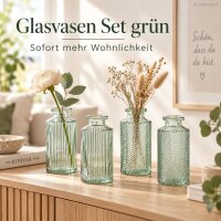 Glasvasen Set Grün 6x13,8cm Salbeigrün - 4 kleine Deko-Vasen aus Glas
