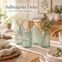Glasvasen Set Grün 6x13,8cm Salbeigrün - 4 kleine Deko-Vasen aus Glas