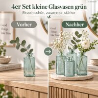 Glasvasen Set Grün 6x13,8cm Salbeigrün - 4 kleine Deko-Vasen aus Glas