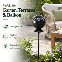 Aschenbecher auf Gartenstab – Runder, Schwarzer Aschenbecher mit Deckel & „Smoke“ Schriftzug