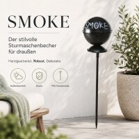 Aschenbecher auf Gartenstab – Runder, Schwarzer Aschenbecher mit Deckel & „Smoke“ Schriftzug