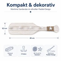 Maritime Wandgarderobe Paddel aus Holz mit 4 Haken – ca. 40 x 8,5 cm