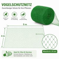 Vogelschutznetz Grün 4 x 5m, Masche 8x8mm