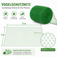 Vogelschutznetz Grün 4 x 5m, Masche 8x8mm