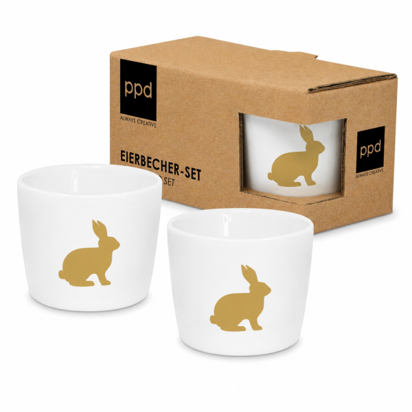 Eierbecher Ostern Hase Gold 2er-Set mit Geschenkkarton