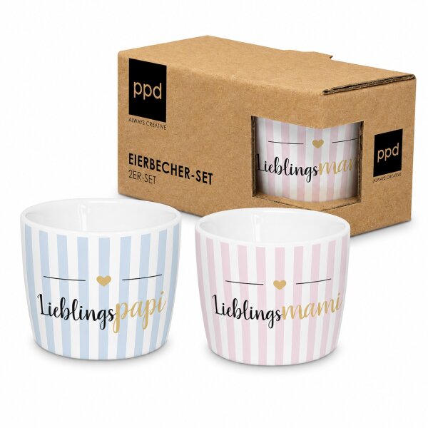 Eierbecher Lieblingspapi & Lieblingsmami 2er-Set mit Geschenkkarton