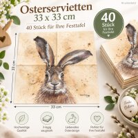 Oster Servietten Hase 33x33 Braun Beige - Papierservietten Tischdeko
