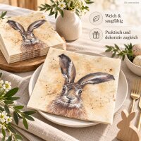 Oster Servietten Hase 33x33 Braun Beige - Papierservietten Tischdeko
