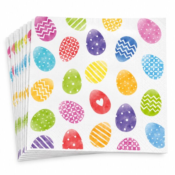 Papierservietten Ostern 33x33 Bunt Weiß - Servietten mit Ostereiern