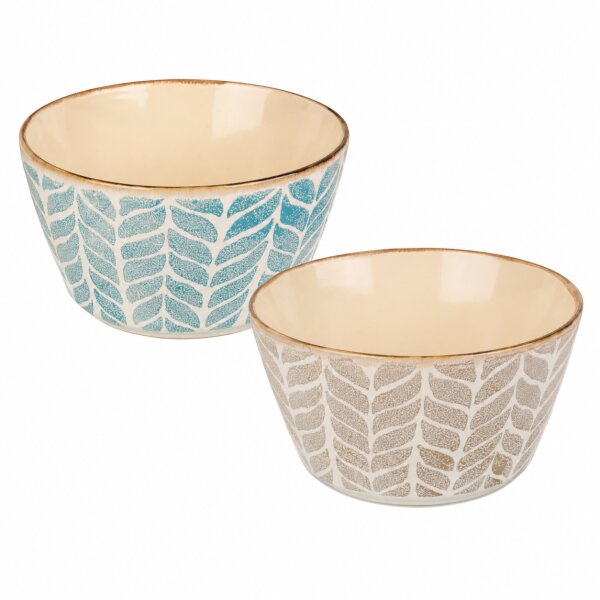 Keramikschalen 2er Set Blau & Grau – kleine Schüsseln im Reactive-Glaze-Design