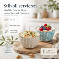 Keramikschalen 2er Set Blau & Grau – kleine Schüsseln im Reactive-Glaze-Design