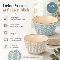 Keramikschalen 2er Set Blau & Grau – kleine Schüsseln im Reactive-Glaze-Design