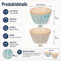 Keramikschalen 2er Set Blau & Grau – kleine Schüsseln im Reactive-Glaze-Design