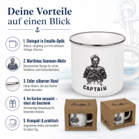 Steingutbecher Captain 300 ml – maritimer Becher in Emaille-Optik