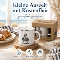 Steingutbecher Captain 300 ml – maritimer Becher in Emaille-Optik