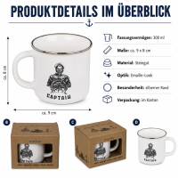 Steingutbecher Captain 300 ml – maritimer Becher in Emaille-Optik
