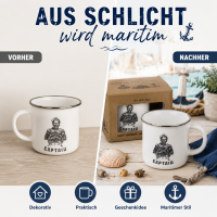 Steingutbecher Captain 300 ml – maritimer Becher in Emaille-Optik