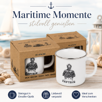 Steingutbecher Captain 300 ml – maritimer Becher in Emaille-Optik