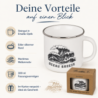 Steingutbecher Ocean Breeze 300 ml – maritimer Becher in Emaille-Optik