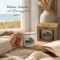 Steingutbecher Ocean Breeze 300 ml – maritimer Becher in Emaille-Optik
