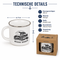 Steingutbecher Ocean Breeze 300 ml – maritimer Becher in Emaille-Optik