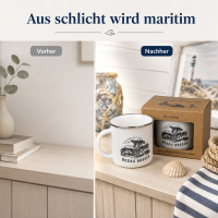 Steingutbecher Ocean Breeze 300 ml – maritimer Becher in Emaille-Optik
