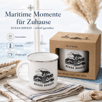 Steingutbecher Ocean Breeze 300 ml – maritimer Becher in Emaille-Optik