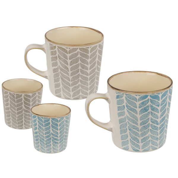 Steingutbecher 2er Set Reactive Glaze Blau & Grau