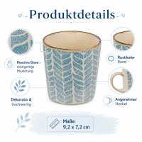 Steingutbecher Reactive Glaze Blau mit Blattmuster