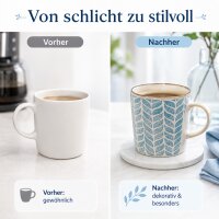 Steingutbecher Reactive Glaze Blau mit Blattmuster