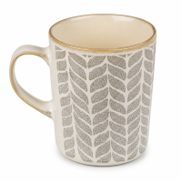 Steingutbecher Reactive Glaze Grau mit Blattmuster