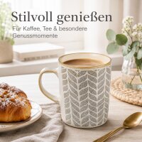 Steingutbecher Reactive Glaze Grau mit Blattmuster