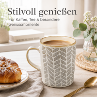 Steingutbecher Reactive Glaze Grau mit Blattmuster