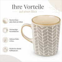 Steingutbecher Reactive Glaze Grau mit Blattmuster