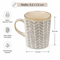 Steingutbecher Reactive Glaze Grau mit Blattmuster