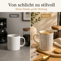Steingutbecher Reactive Glaze Grau mit Blattmuster