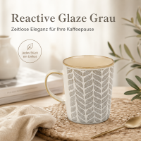 Steingutbecher Reactive Glaze Grau mit Blattmuster