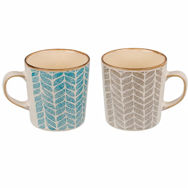 Steingutbecher 2er Set Reactive Glaze Blau & Grau