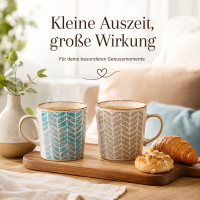 Steingutbecher 2er Set Reactive Glaze Blau & Grau