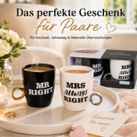 Becher 2er Set Mr Right & Mrs Always Right mit Ring-Griff