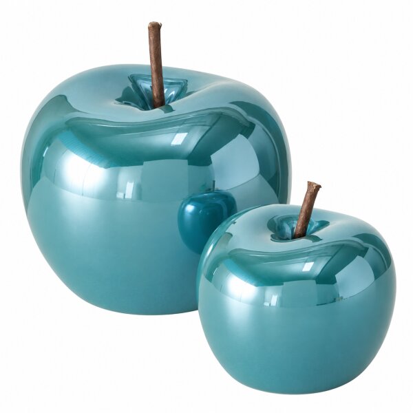 Dekofigur Apfel Set 8/14cm Blau Petrol Dolomit moderne Tischdeko