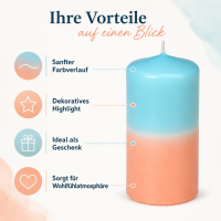 Stumpenkerze mit Farbverlauf Apricot-Türkis