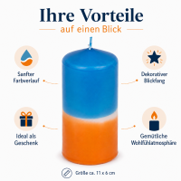 Stumpenkerze mit Farbverlauf Orange-Blau