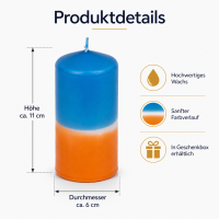 Stumpenkerze mit Farbverlauf Orange-Blau